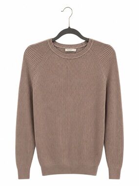 Suitsupply Pure Cotton Men’s Ribbed Knit Crewneck Sweater Tan Size M